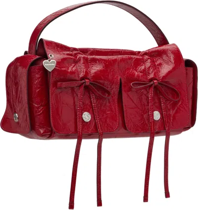 Acne Studios Multipocket Crinkle Patent Leather Top Handle Bag In Red