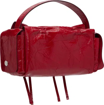 Acne Studios Multipocket Crinkle Patent Leather Top Handle Bag In Red