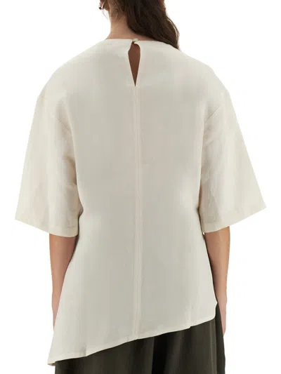 Studio Nicholson Asymmetric Hem Keyhole Back Round Neck Top In Neutral
