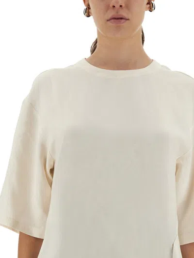 Studio Nicholson Asymmetric Hem Keyhole Back Round Neck Top In Neutral
