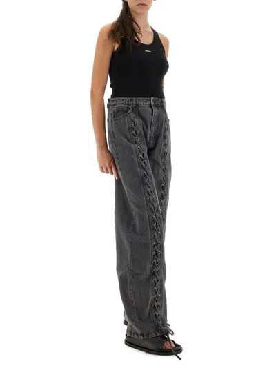 Rotate Birger Christensen Lacing Trousers Elastic Waistband Side Pockets In Green