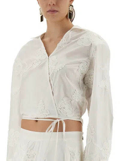 Rotate Birger Christensen Rotate Birgerchristensen Wraparound Shirt Top In White
