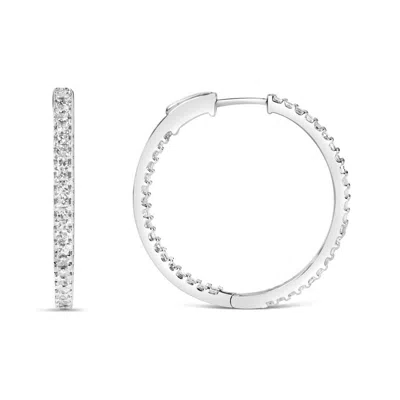 Haus Of Brilliance 14k White Gold 1.0 Cttw Princess Diamond Inside Out Hoop Earrings In Metallic