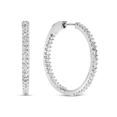 Haus Of Brilliance 14k White Gold 1.0 Cttw Princess Diamond Inside Out Hoop Earrings In Metallic