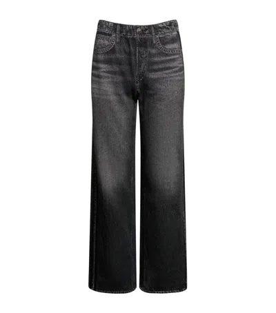 Rag & Bone Miramar Fleece Pull On Wide Leg Sweatpant Jeans In Washed Black In Black