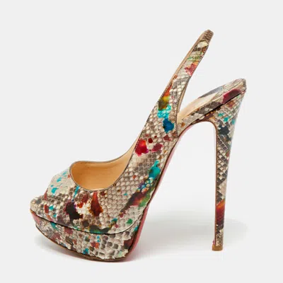 Pre-owned Christian Louboutin Multicolor Python Leather Lady Peep Toe Platform Slingback Pumps Size 40