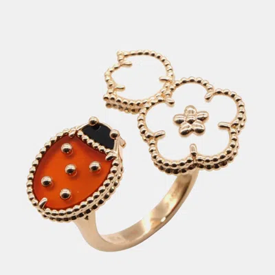 Pre-owned Van Cleef & Arpels Lucky Spring Between The Finger 18k Rose Gold & Mother Of Pearl Ring Eu 54