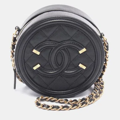 Pre-owned Chanel Cc Filigree Crossbody Chain Shoulder Bag Calfskin Black Ghw