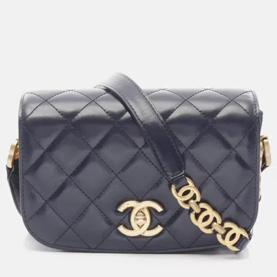 Pre-owned Chanel Matelasse Chain Shoulder Bag Leather Suede Navy Ghw In Blue