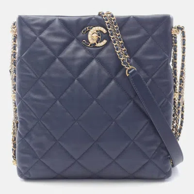 Pre-owned Chanel Matelasse Chain Shoulder Bag Lambskin Sheep Leather Navy Ghw In Blue