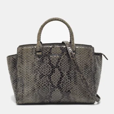 Pre-owned Michael Kors Grey Python Effect Leather Large Selma Tote In Gray