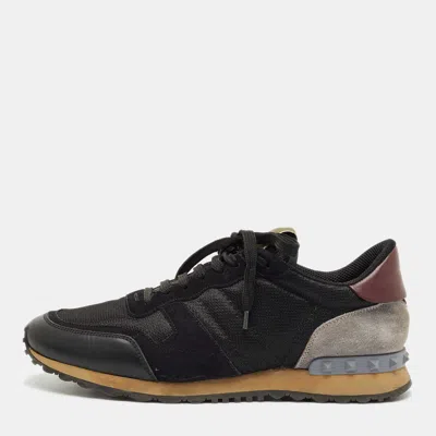Pre-owned Valentino Garavani Tricolor Leather And Mesh Rockrunner Sneakers Size 42 In Black