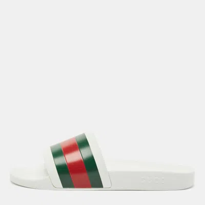 Pre-owned Gucci White Rubber Pursuit 72 Pool Slides Size 46