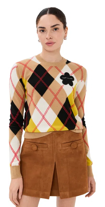 Marc Jacobs Preppy Daisy Argyle Crewneck Joy Yellow Multi In Multi