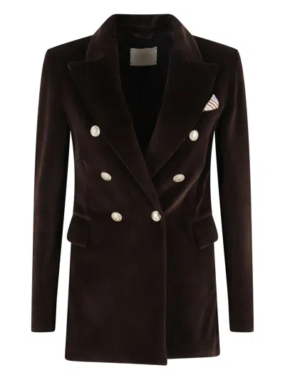 Circolo 1901 Velvet Double-breasted Jacket With Peak Lapels In Black