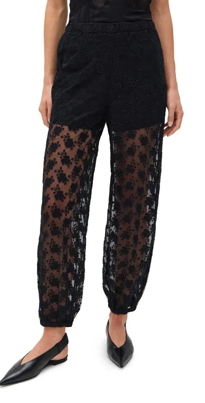 Sea Finn Embroidered Mesh Bubble Pants Black In Black