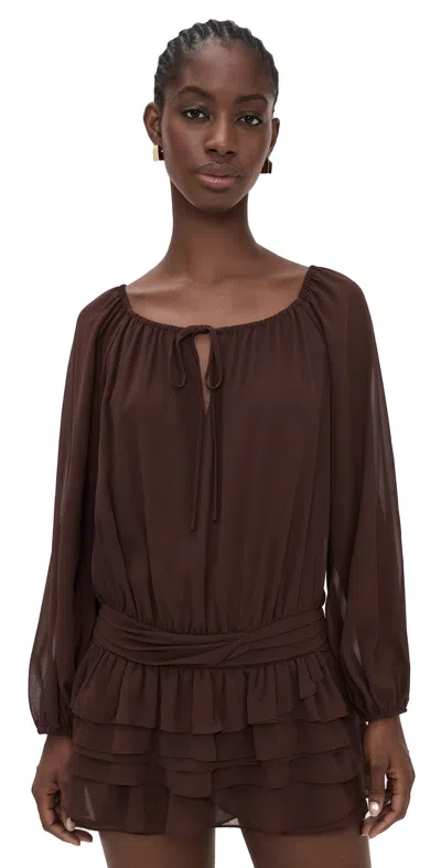 Amanda Uprichard Dallas Skort Romper Cocoa In Brown
