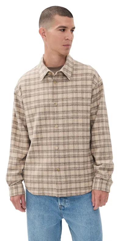 Frame Wool And Silk-blend Flannel Overshirt In Brown