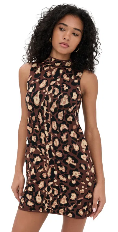 Cara Cara Myrtle Leopard-print High-neck Dress In Brown