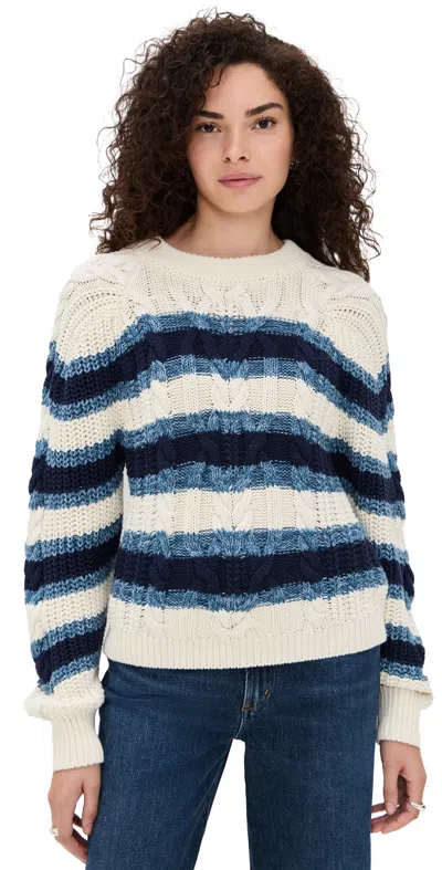 Free People Frankie Cable Striped Pullover Sweater In Ivory Combo In Multi