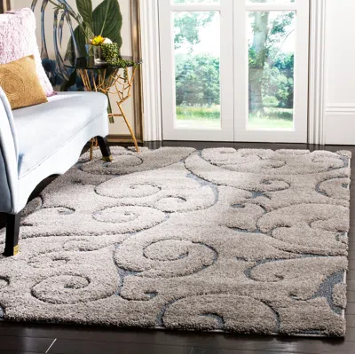 Safavieh Florida Shag Machine Made Area Rug, Grey / Light Blue Shag & Flokati Style Easy Care In Gray