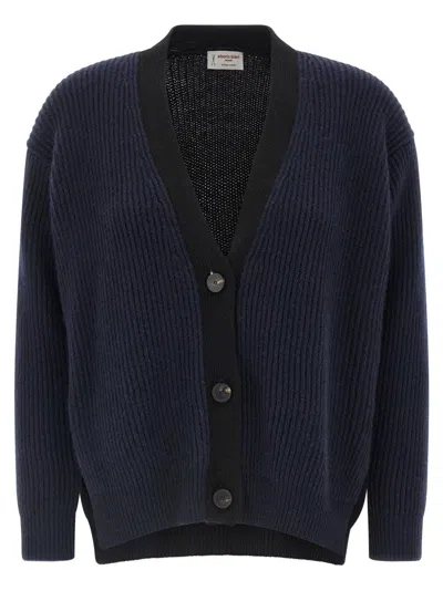 Alberto Biani Two-tone Cashmere Cardigan With V-neck In Blue