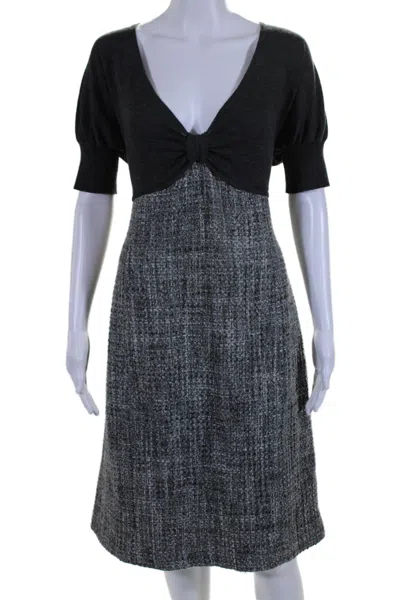 Not Available Armani Collezioni Womens Short Sleeve V Neck Tweed Shift Dress Gray Wool In Gray