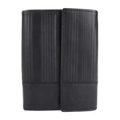 Pre-owned Versace Leather Wallet (tri-fold) () In Black