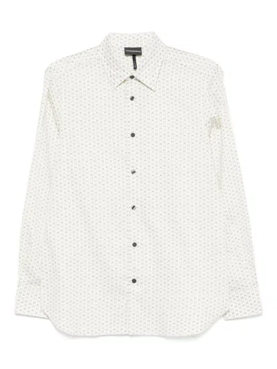 Emporio Armani Geometric Print Cotton Shirt With Button-down Collar In White