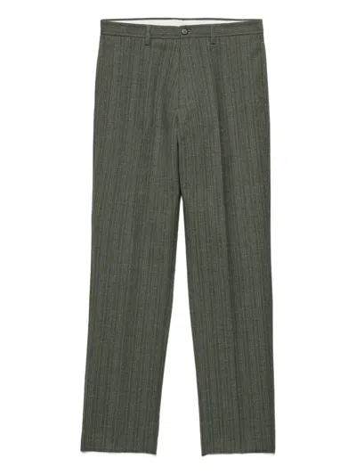 Prada Pinstriped Wool Blend Pants In Green