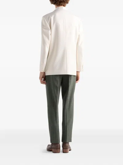 Prada Pinstriped Wool Blend Pants In Green