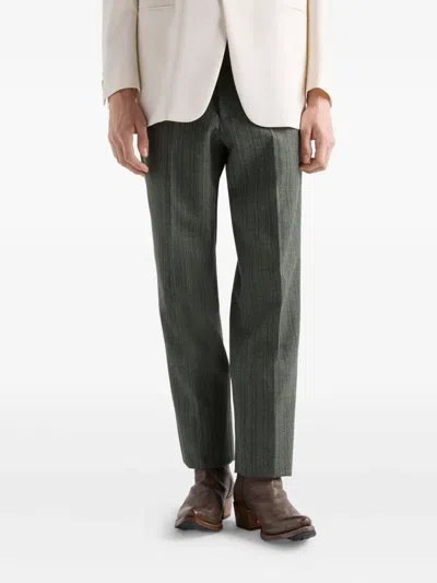 Prada Pinstriped Wool Blend Pants In Green