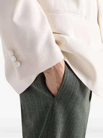 Prada Pinstriped Wool Blend Pants In Green