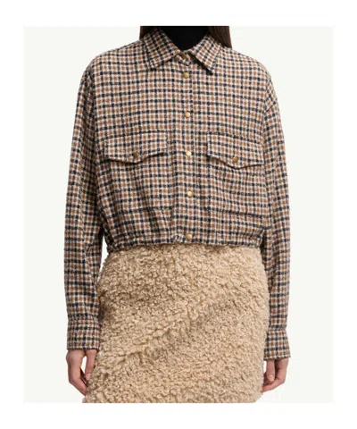 Moncler Houndstooth Wool Blend Blouson Jacket In Brown