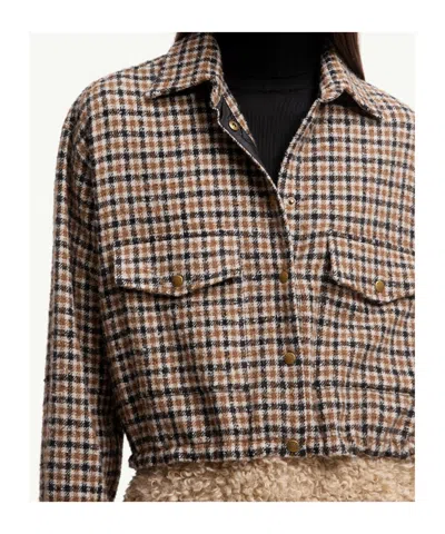 Moncler Houndstooth Wool Blend Blouson Jacket In Brown
