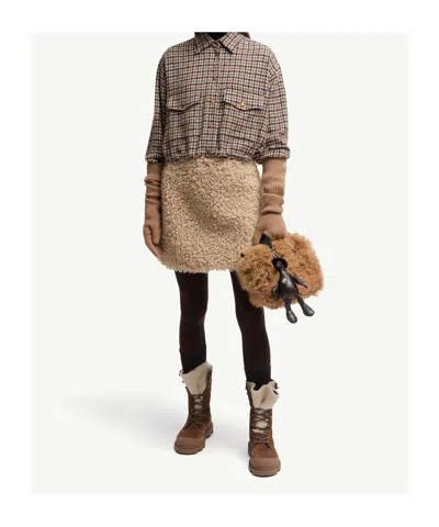 Moncler Houndstooth Wool Blend Blouson Jacket In Brown