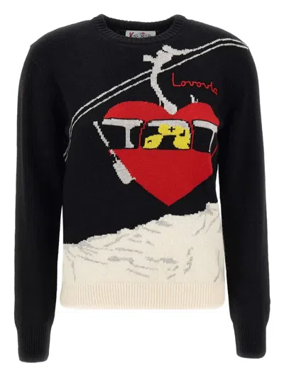 Mc2 Saint Barth Woman Crewneck Black Sweater With Lovovia Embroidery In Black