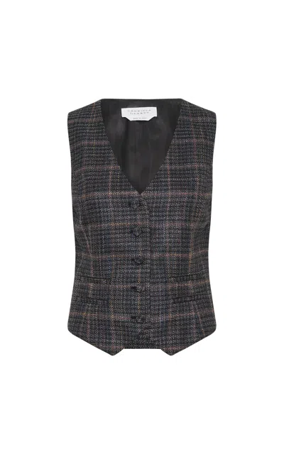 Gabriela Hearst Coleridge Vest In Charcoal Multi Wool Silk Clubcheck Plaid In Black