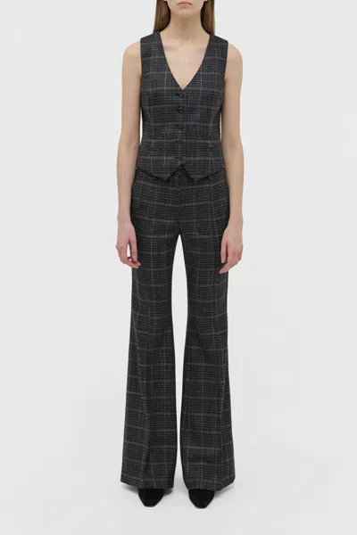 Gabriela Hearst Coleridge Vest In Charcoal Multi Wool Silk Clubcheck Plaid In Black