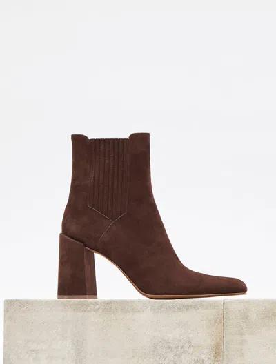 Gabriela Hearst Luke High Heel Ankle Boot In Chocolate Suede In Brown