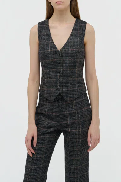 Gabriela Hearst Coleridge Vest In Charcoal Multi Wool Silk Clubcheck Plaid In Black