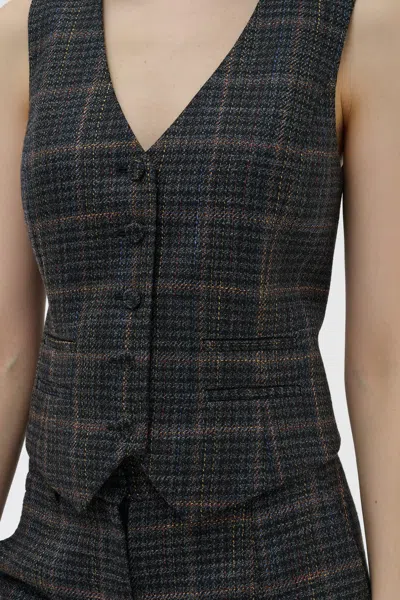 Gabriela Hearst Coleridge Vest In Charcoal Multi Wool Silk Clubcheck Plaid In Black