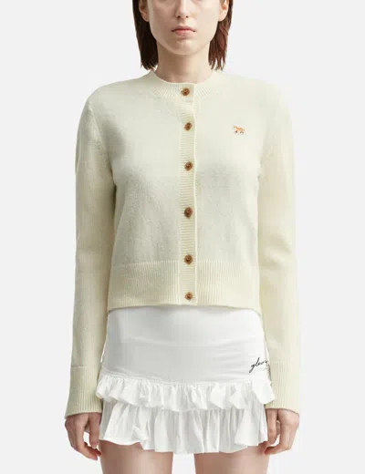 Maison Kitsuné Cardigan Wool Embroidered Detail In Neutral