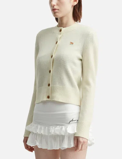 Maison Kitsuné Cardigan Wool Embroidered Detail In Neutral