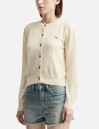 Maison Kitsuné Cardigan Wool Embroidered Detail In Neutral