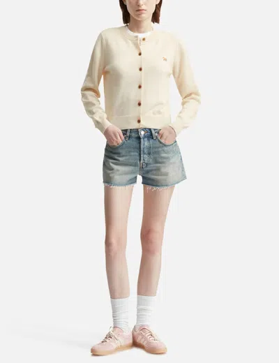 Maison Kitsuné Cardigan Wool Embroidered Detail In Neutral