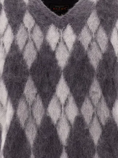 Beams Argyle-knit Vest In Gray