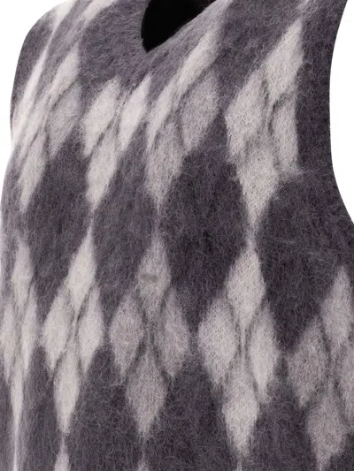 Beams Argyle-knit Vest In Gray