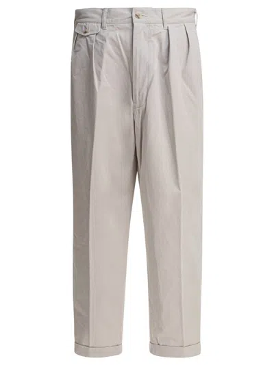 Beams Pleated Cotton Trousers In Neutral