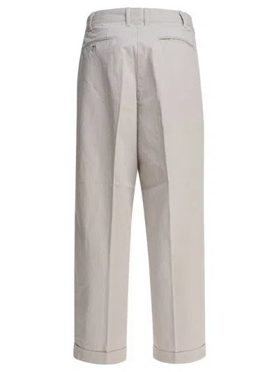 Beams Pleated Cotton Trousers In Neutral